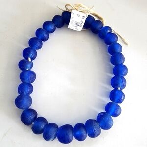 African glass stone heavyweight beads 28 on string blue 3/4"